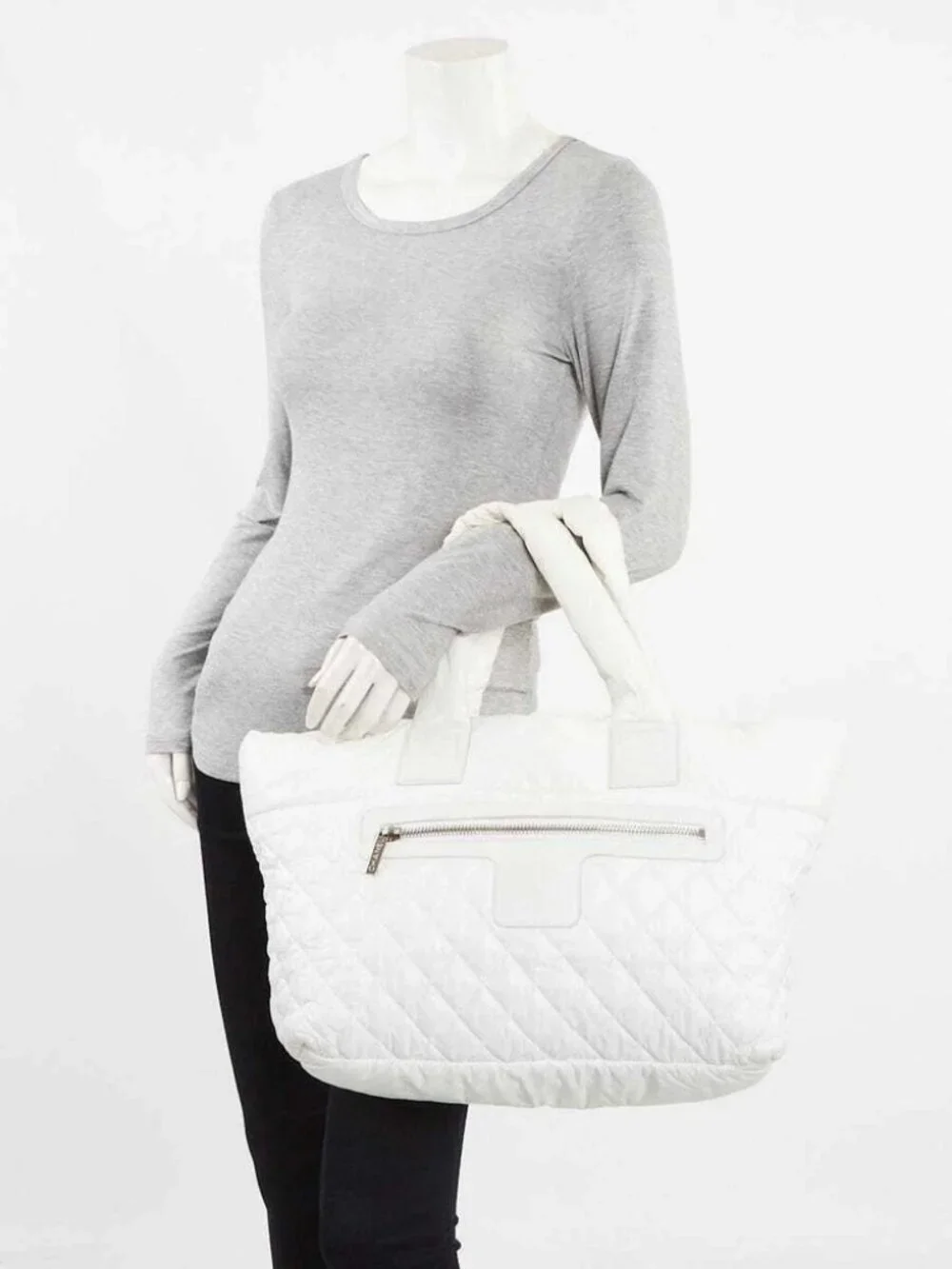 Chanel Dark White Quilted Nylon Coco Cocoon Tote Bag
